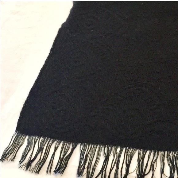 Merona Warm black textured print jacquard knit fringe trim ends long scarf - Picture 2 of 5